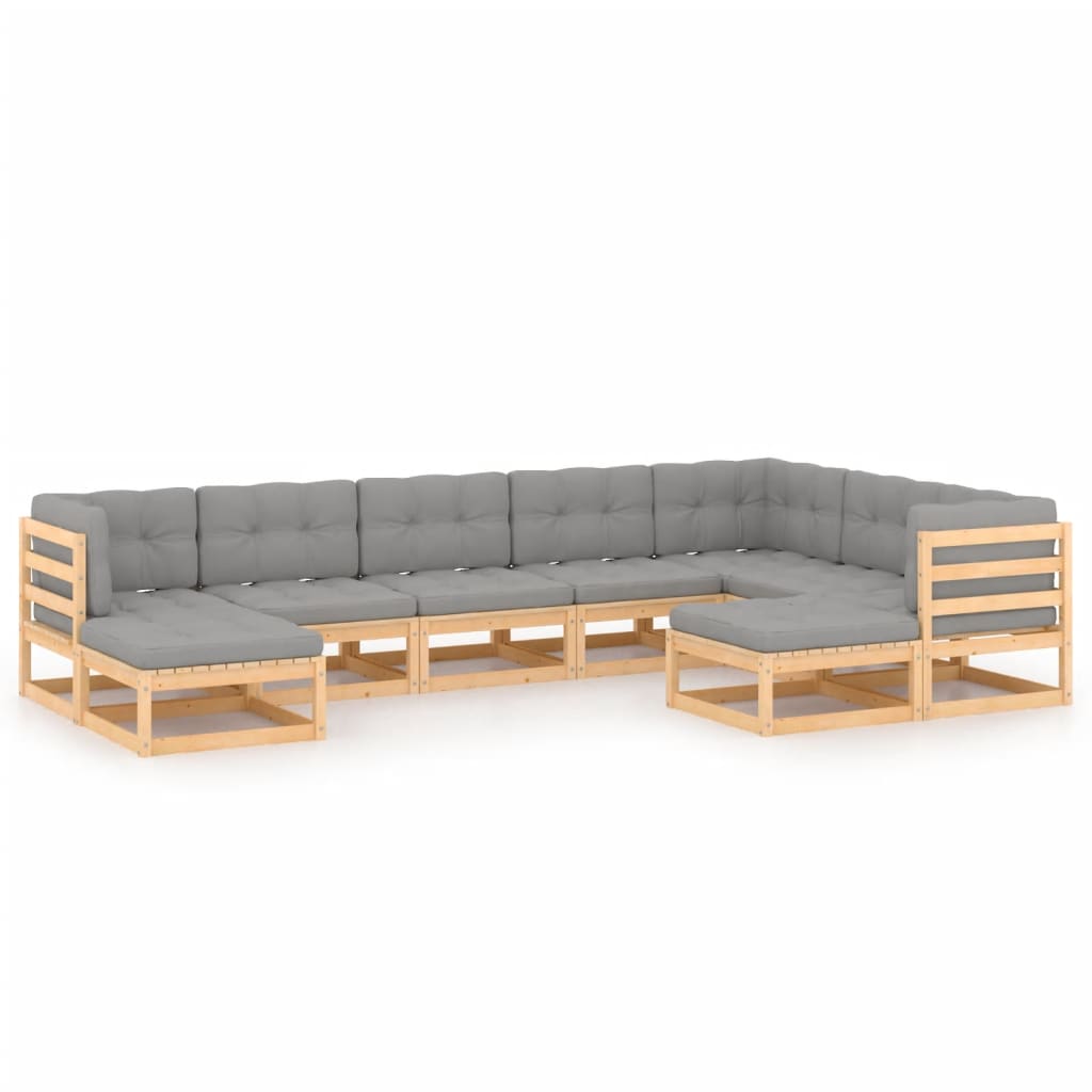 9-tlg. Garten-Lounge-Set mit Kissen Kiefer Massivholz